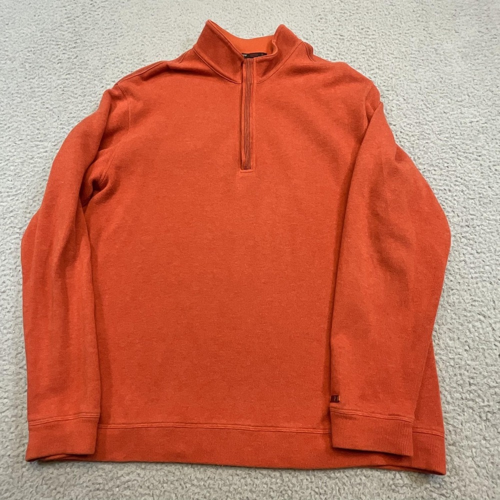 Tiger Woods‎ Collection Sweater Mens L Orange 1/4 Zip Mock Neck Fleece Logo